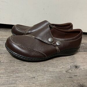 Clarks Collection Ashland Lane Brown Pebbled Leather Comfort Flats 5.5